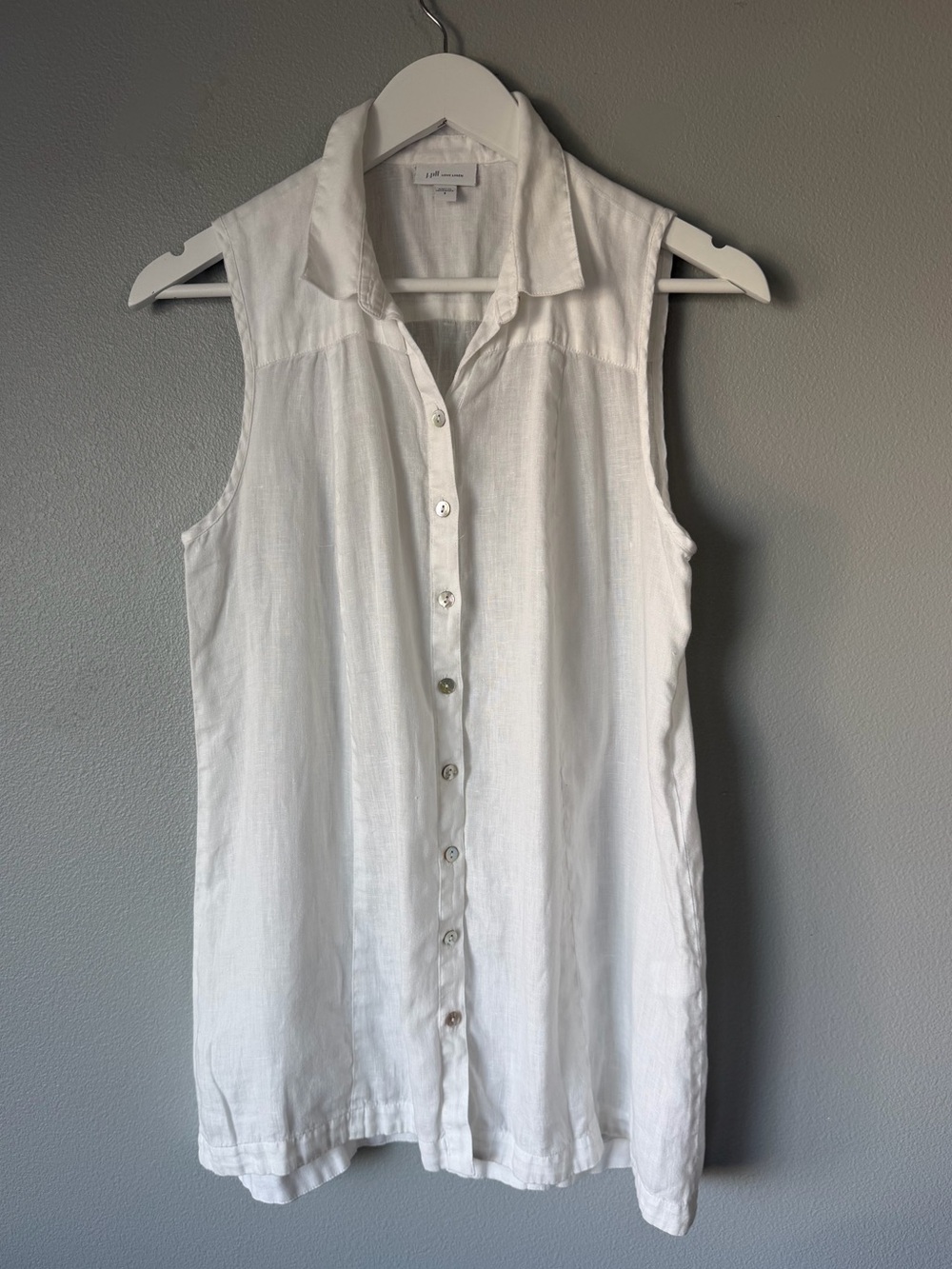 J Jill LoveLinen 100% linen white button down tank top Women’s sz S
